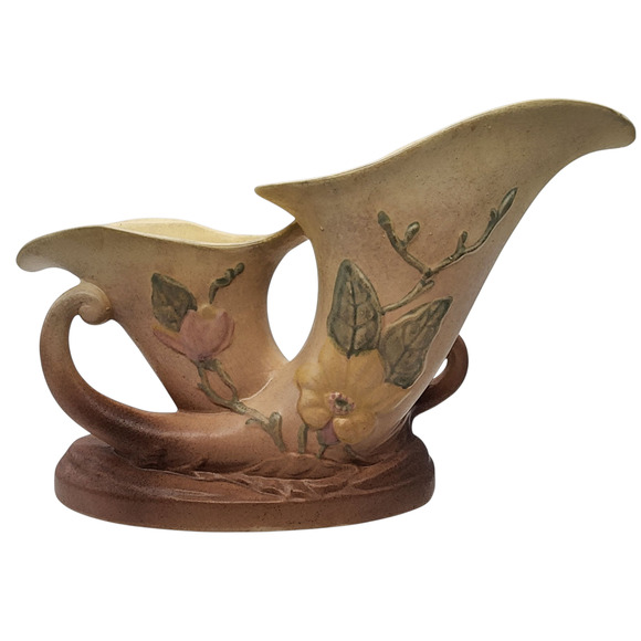 Vintage 1940's Hull Art Pottery Magnolia Double Cornucopia Vase Planter #6-12" - Picture 1 of 8